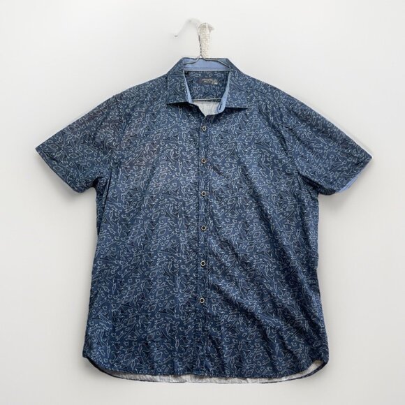 Orvieto Button Up Shirt Blue Men's L Tribal / Primitive Hand-Drawn Animal AOP - Picture 1 of 15